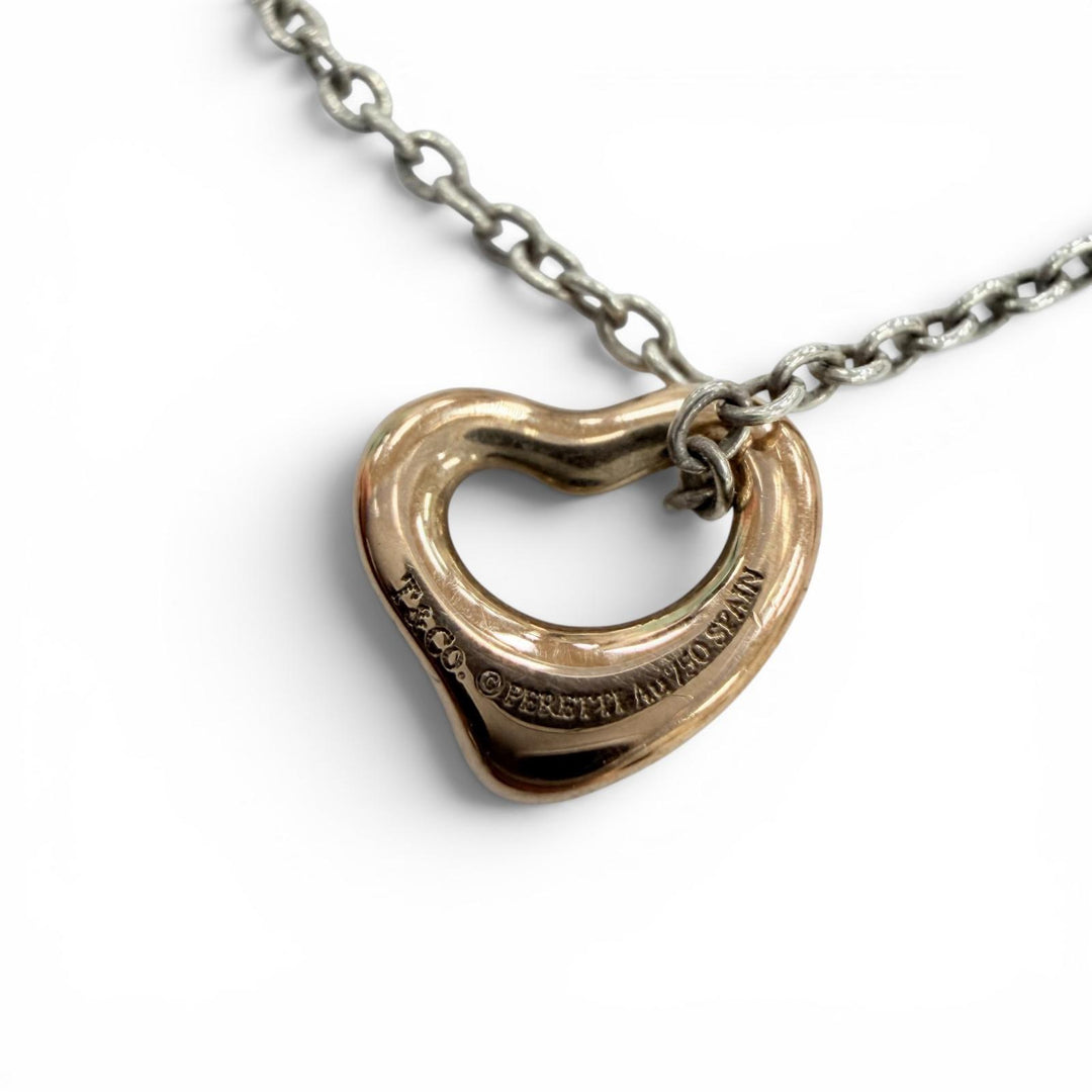 美品☆TIFFANY&amp;Co. ティファニー ダブルオープンハート エクストラミニ ネックレス 925 750（YG） シルバー イエローゴールド 重量2.4g
