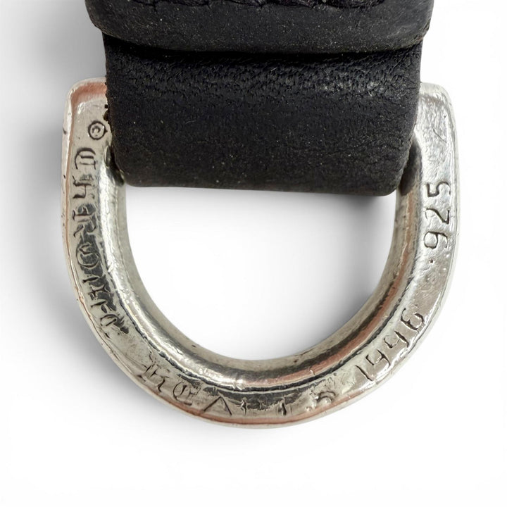 美品◇CHROME HEARTS クロムハーツ レザー 925 Dカン クロスボールボタン ベルトループ キーホルダー ブラック シルバー 重量21.3g
