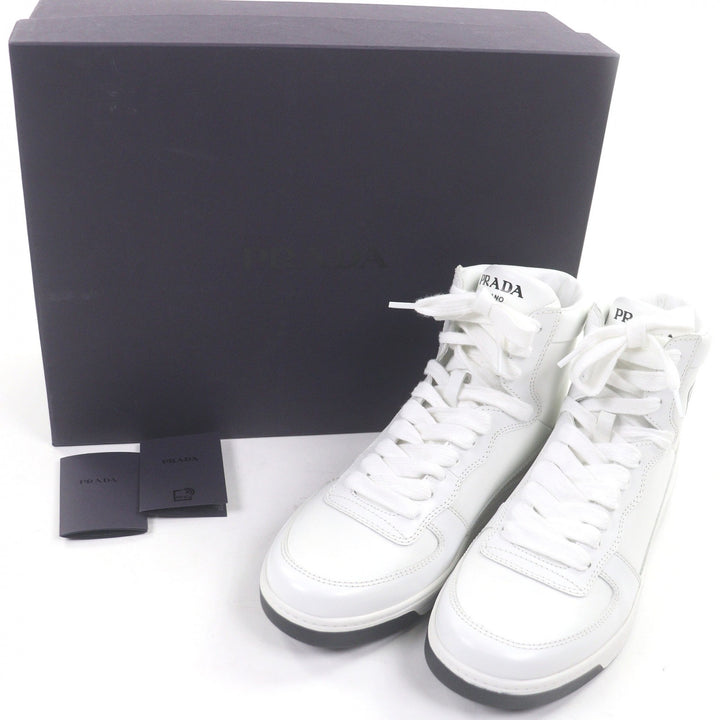 極美品□PRADA プラダ 1T638M トライアングルロゴ 三角ロゴ ハイカットスニーカー レザーシューズ ホワイト 6 メンズ オススメ◎
