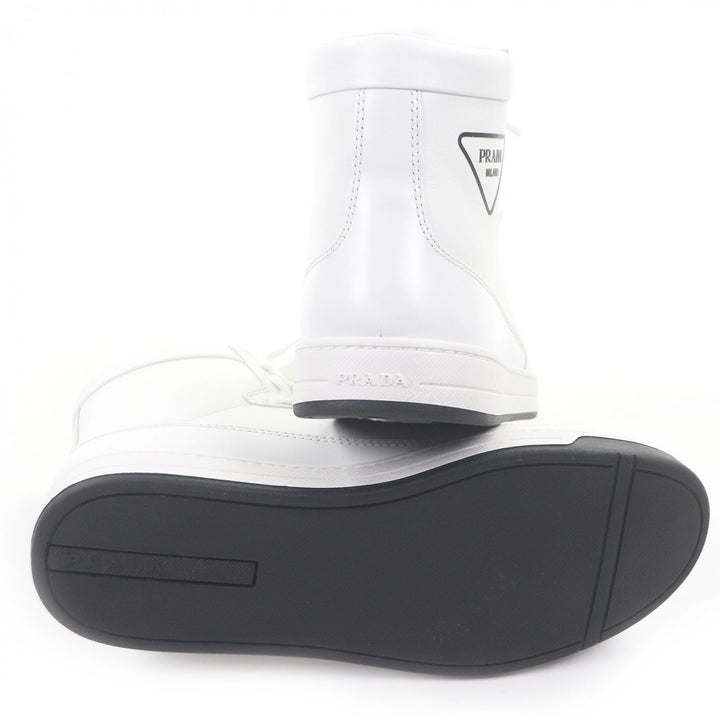 極美品□PRADA プラダ 1T638M トライアングルロゴ 三角ロゴ ハイカットスニーカー レザーシューズ ホワイト 6 メンズ オススメ◎