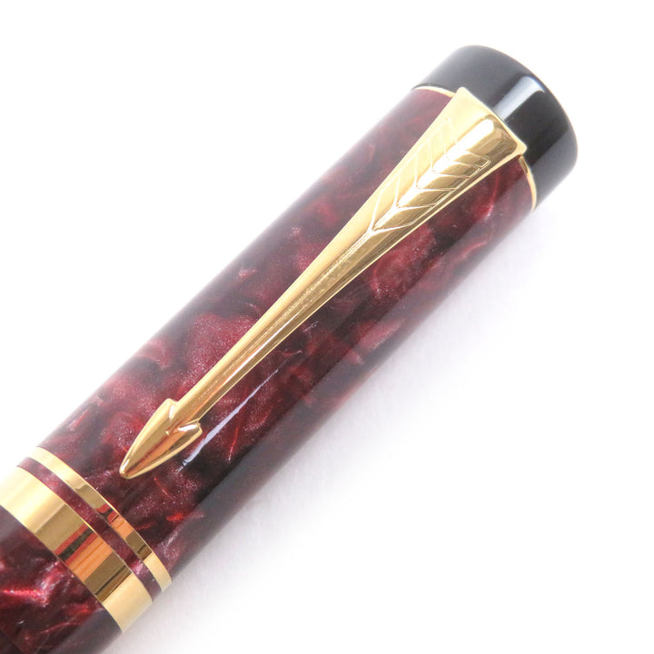 美品□PARKER パーカー ヴィンテージ ペン先18K Fニブ デュオフィールド インターナショナル 90s 万年筆 マーブルレッド ゴールド 英国製