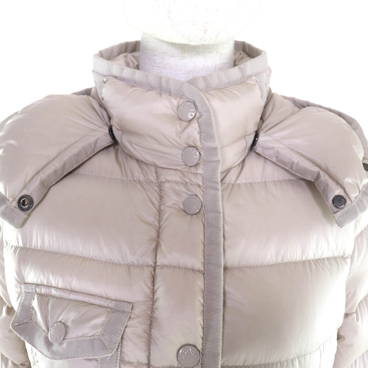 極美品★MONCLER モンクレール エルミンヌ フード・ロゴワッペン付 ZIP UP ダウンコート ダウンジャケット ライトベージュ 0 正規品