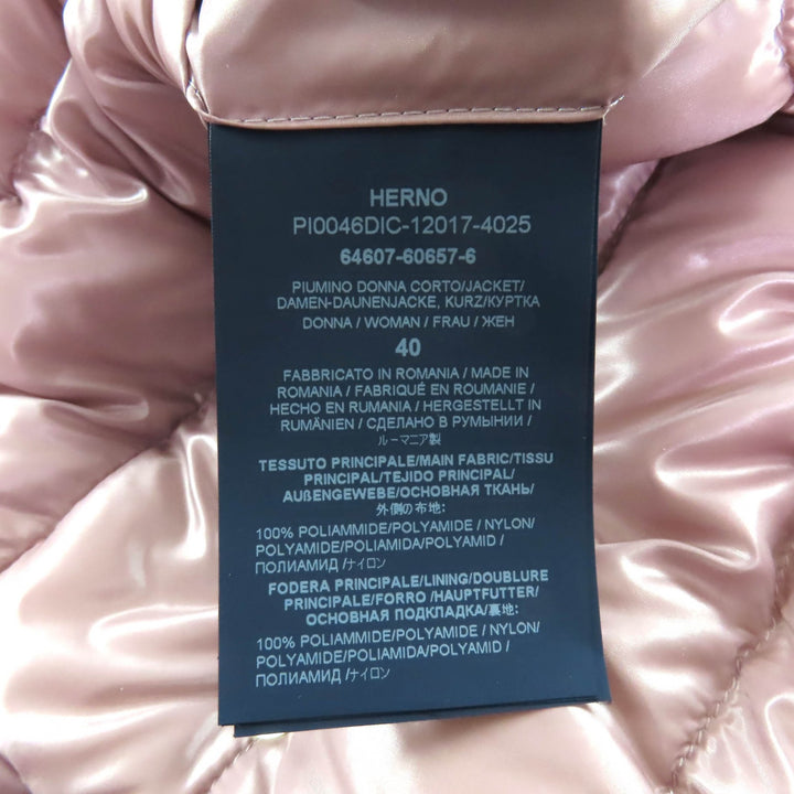 極美品★Herno ヘルノ 23AW PI0046DIC ICONICO スナップボタン スタンドカラー ライト ダウンジャケット ピンク 40 正規品 レディース