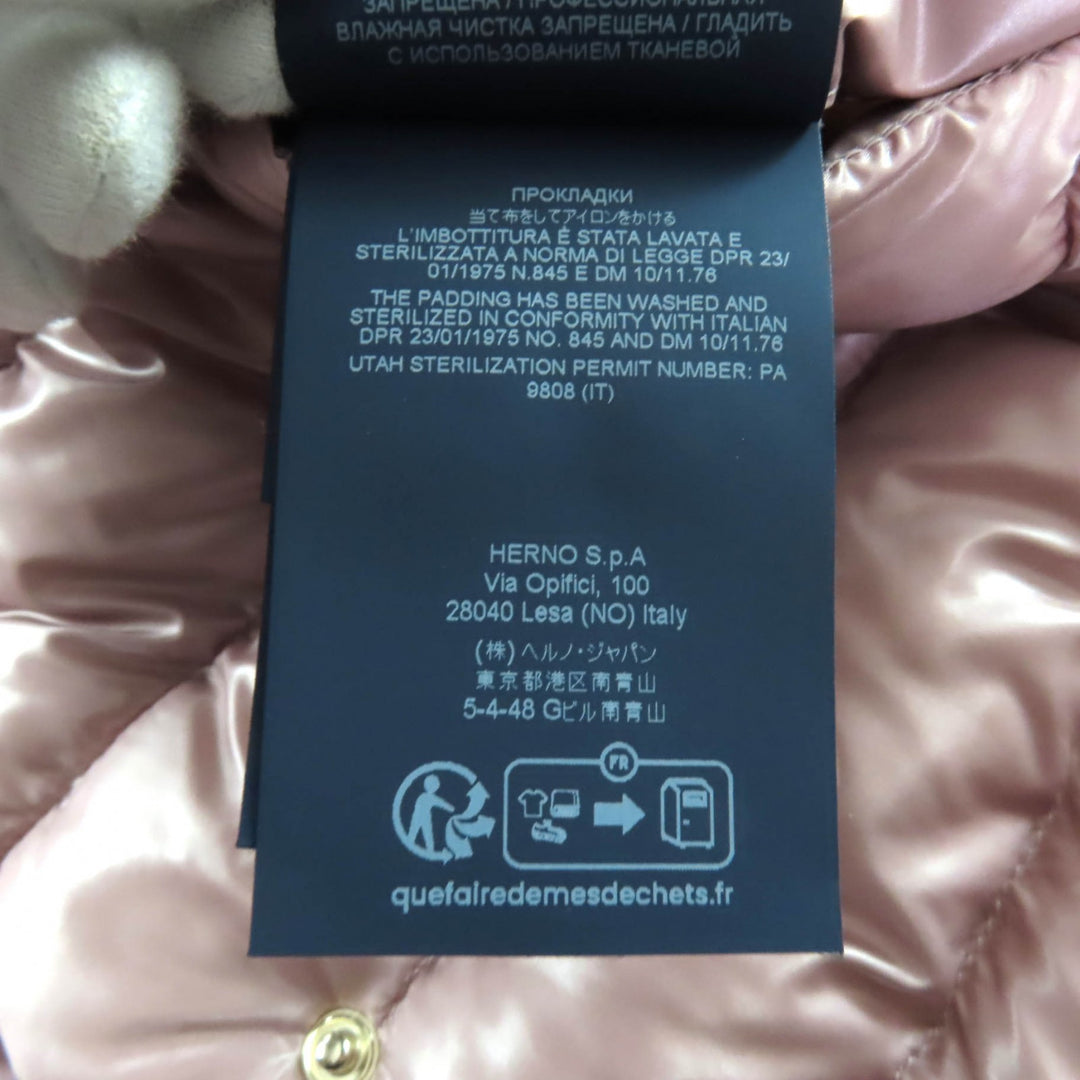 極美品★Herno ヘルノ 23AW PI0046DIC ICONICO スナップボタン スタンドカラー ライト ダウンジャケット ピンク 40 正規品 レディース