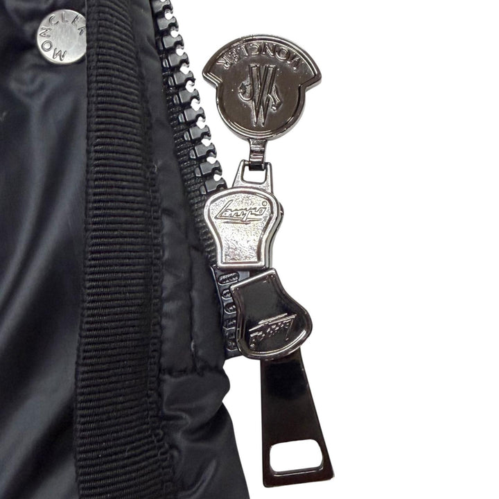 良品◇MONCLER モンクレール HERMIFUR ロゴワッペン フード ラクーンファー付き ダブルジップ ダウンコート ブラック 0 レディース