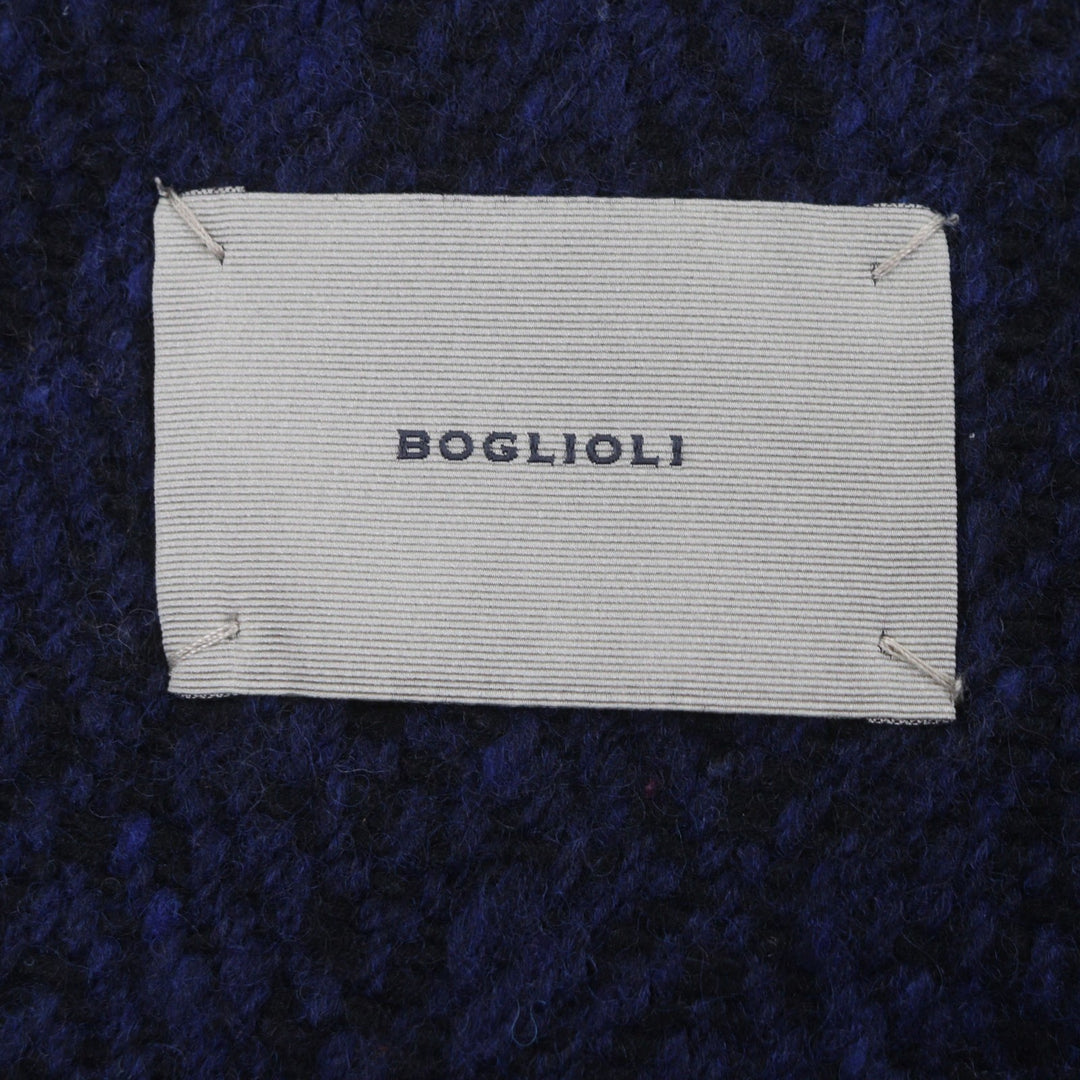 極美品▼BOGLIOLI ボリオリ C2101E DOVER ウール100% 織柄 ロゴ入りボタン ツイードロングコート ダブルチェスターコート 50 メンズ