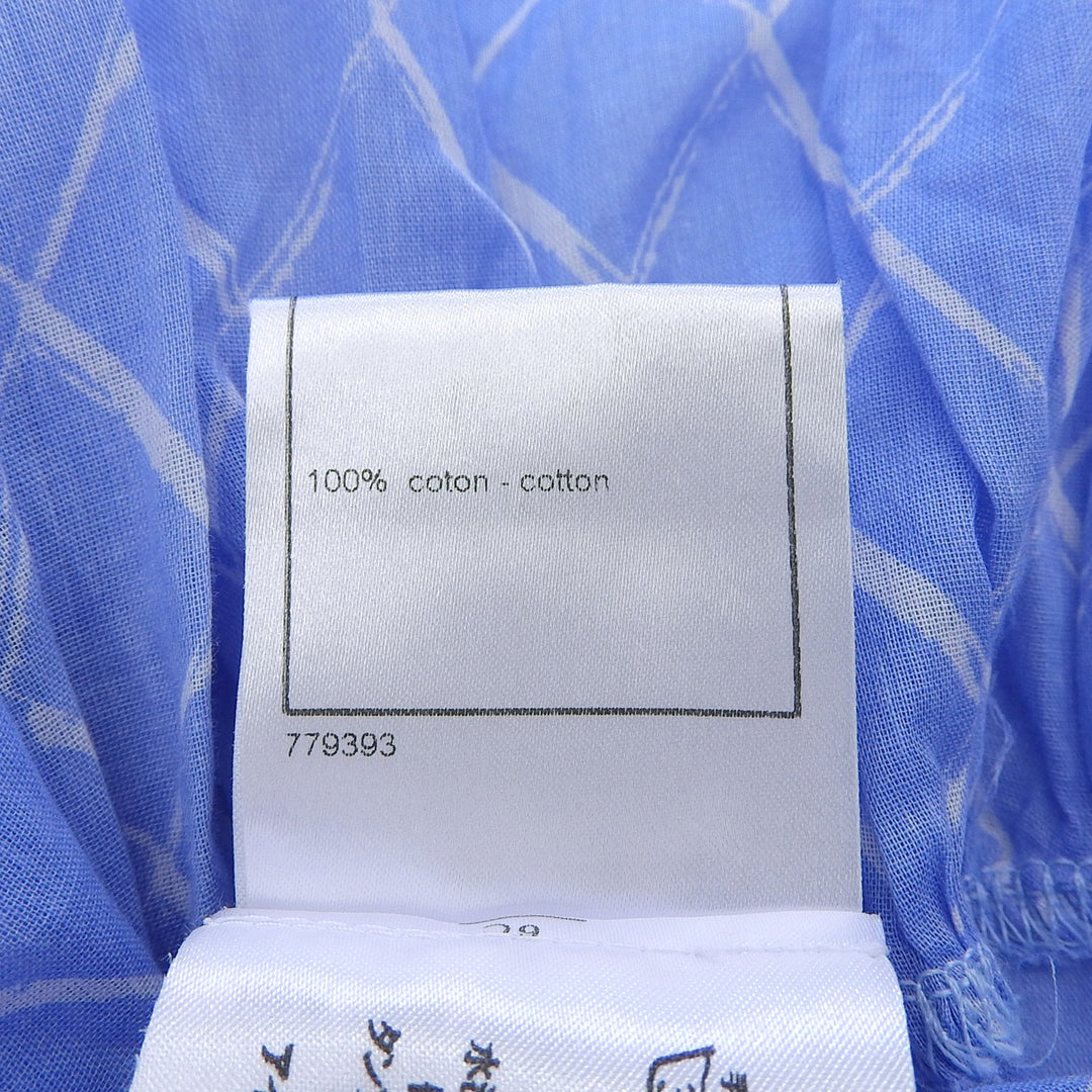 極美品▲CHANEL シャネル 08C P32352 コットン100% ココマーク金具 総柄 ノースリーブ ワンピース ブルー 38 フランス製 正規品 レディース