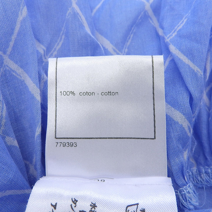 極美品▲CHANEL シャネル 08C P32352 コットン100% ココマーク金具 総柄 ノースリーブ ワンピース ブルー 38 フランス製 正規品 レディース