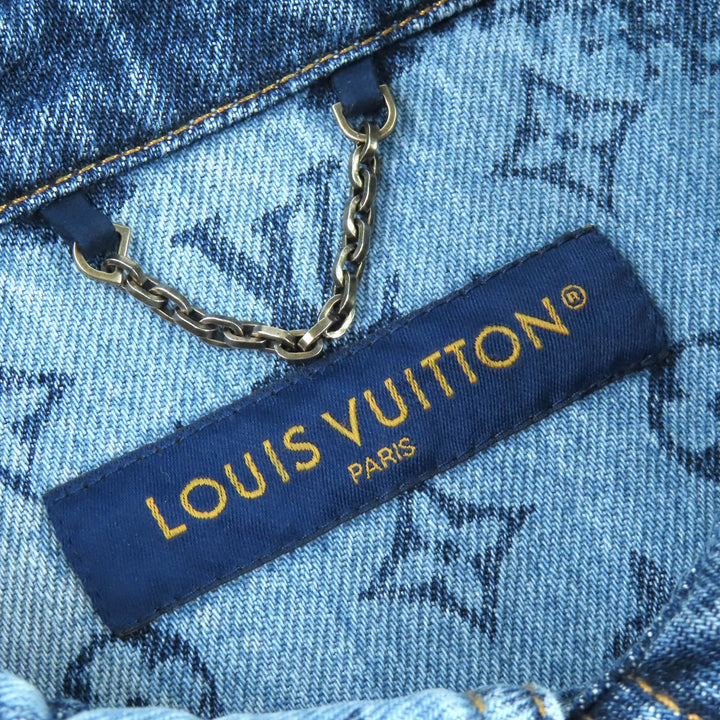 極美品△LOUIS VUITTON ルイヴィトン 24SS コットン100％ モノグラムグラデーション ショートスリーブ デニムシャツ インディゴ L 正規品
