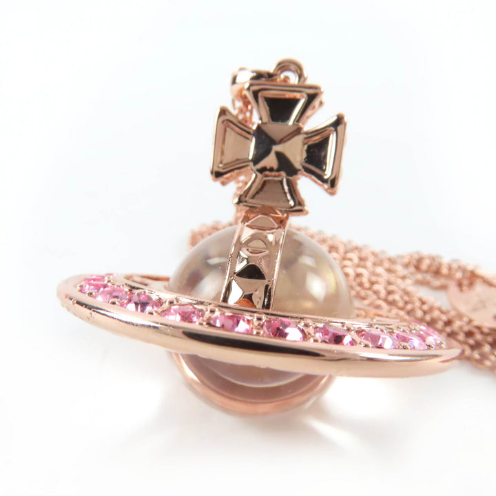 極美品☆Vivienne Westwood ヴィヴィアンウエストウッド ラインストーン付 オーブネックレス ペンダント ローズピンク 箱・保存袋付き