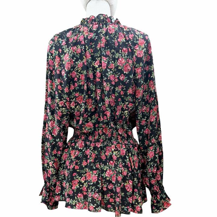 極美品◇DOLCE&amp;GABBANA ドルチェ＆ガッバーナ シルク100％ 花柄 フリルカラー ブラウス ブラック マルチ 44 伊製 正規品 レディース