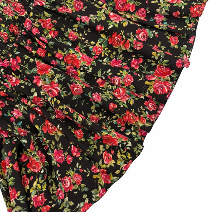 極美品◇DOLCE&amp;GABBANA ドルチェ＆ガッバーナ シルク100％ 花柄 フリルカラー ブラウス ブラック マルチ 44 伊製 正規品 レディース