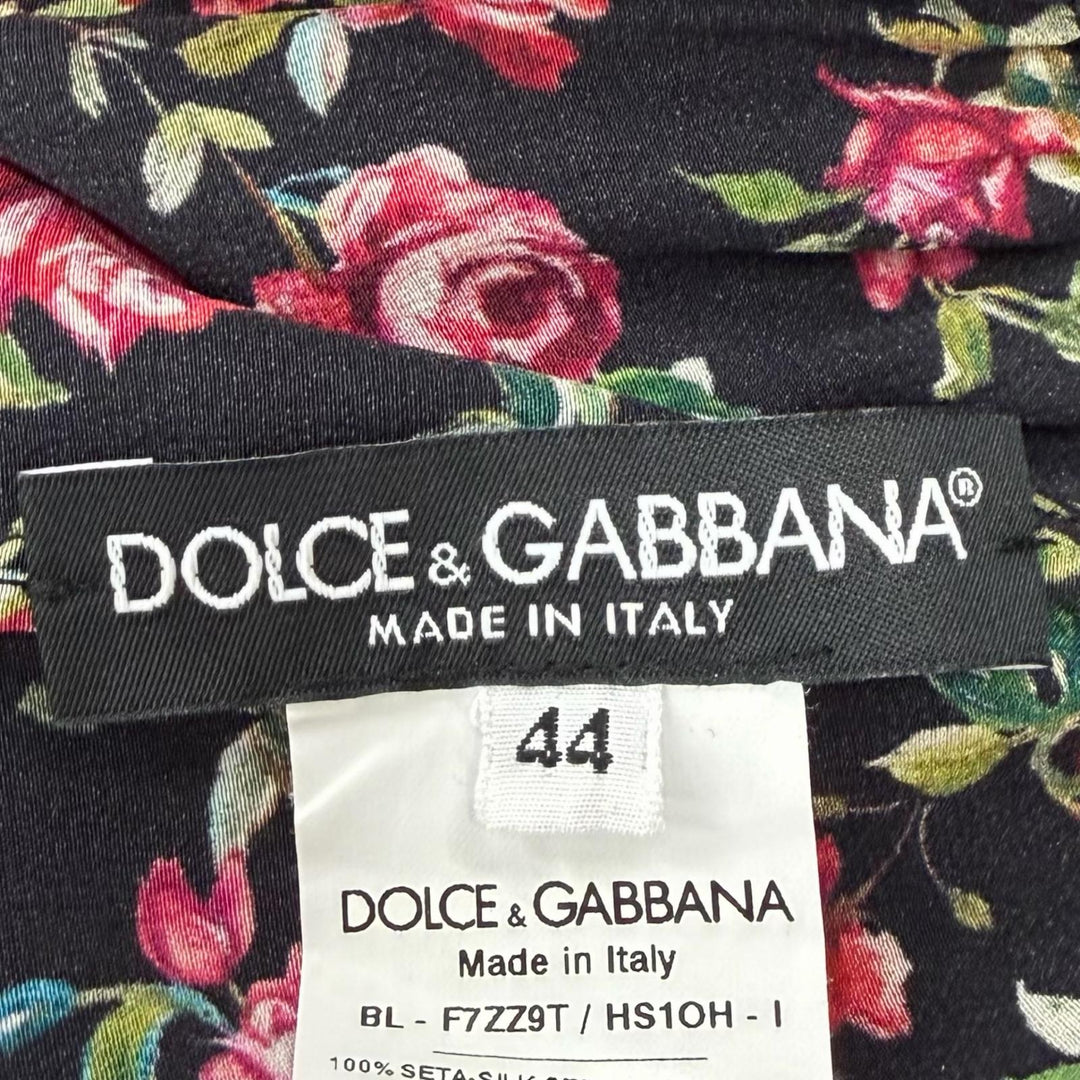 極美品◇DOLCE&amp;GABBANA ドルチェ＆ガッバーナ シルク100％ 花柄 フリルカラー ブラウス ブラック マルチ 44 伊製 正規品 レディース