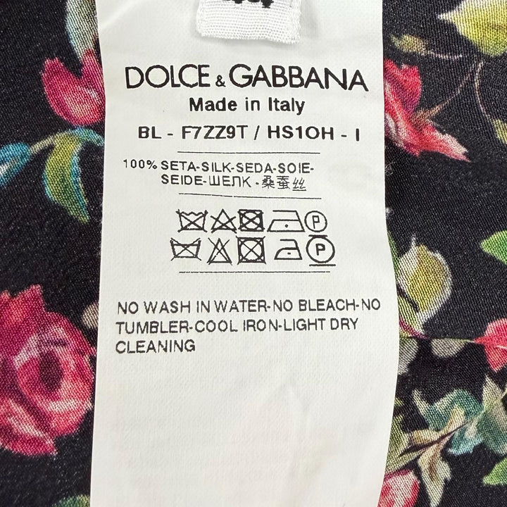 極美品◇DOLCE&amp;GABBANA ドルチェ＆ガッバーナ シルク100％ 花柄 フリルカラー ブラウス ブラック マルチ 44 伊製 正規品 レディース