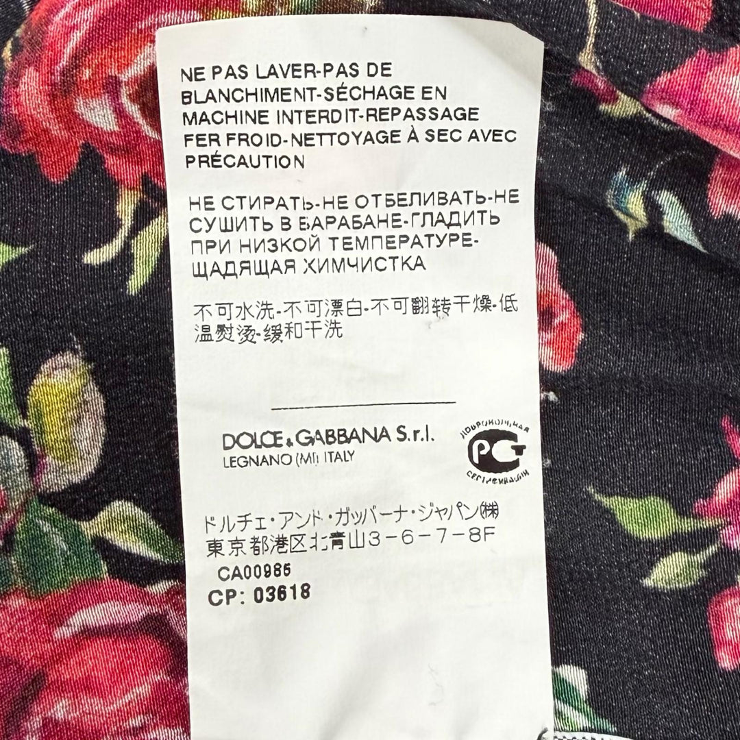 極美品◇DOLCE&amp;GABBANA ドルチェ＆ガッバーナ シルク100％ 花柄 フリルカラー ブラウス ブラック マルチ 44 伊製 正規品 レディース
