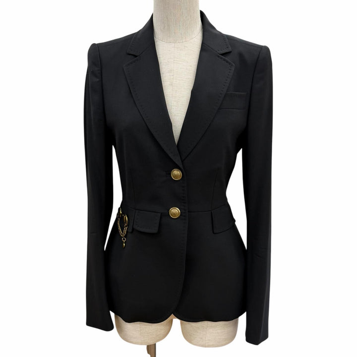極美品◇GUCCI グッチ ウール クレストロゴボタン ホースビット ブレザー テーラードジャケット 黒 38 イタリア製 正規品 レディース