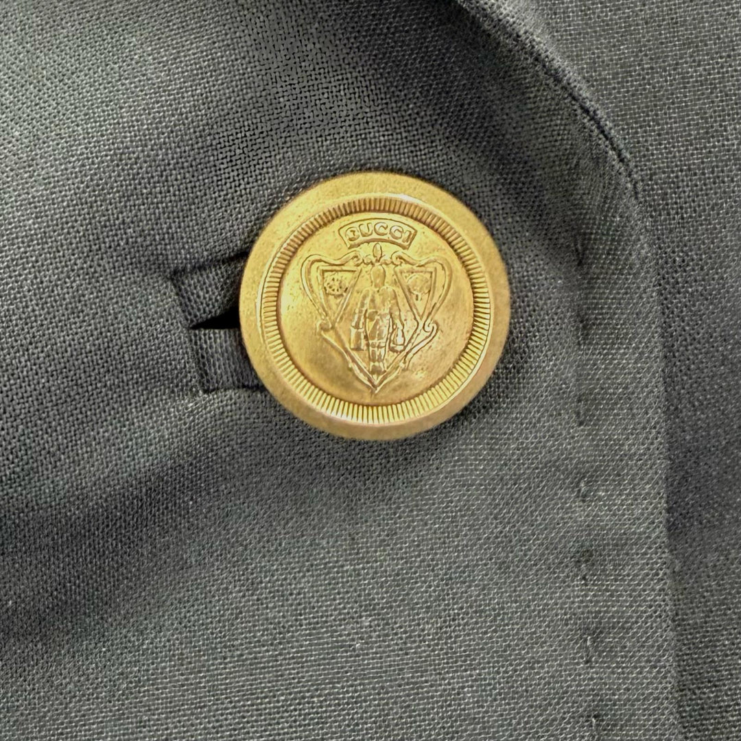 極美品◇GUCCI グッチ ウール クレストロゴボタン ホースビット ブレザー テーラードジャケット 黒 38 イタリア製 正規品 レディース