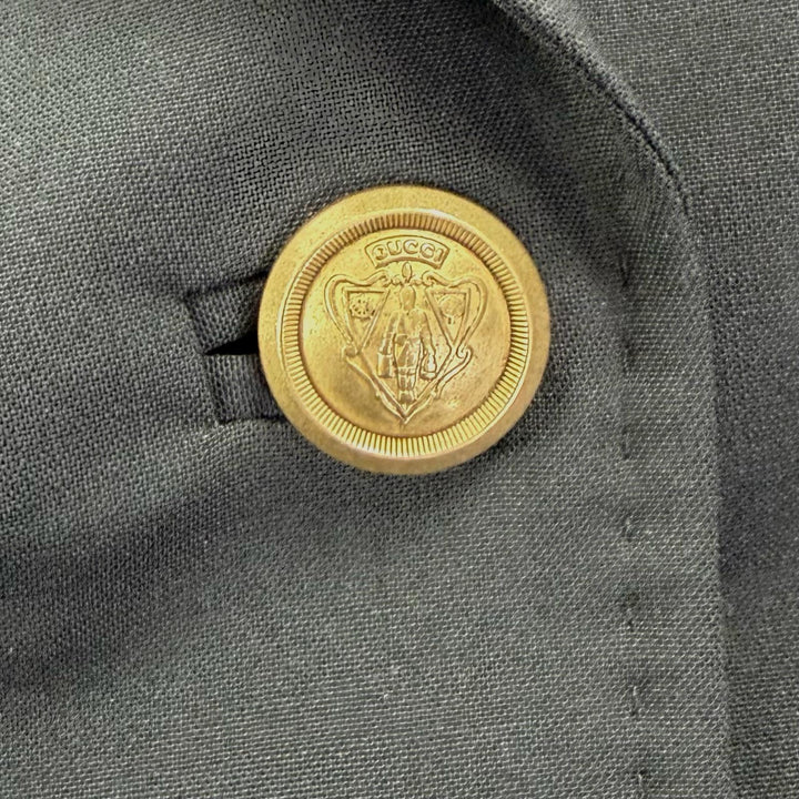 極美品◇GUCCI グッチ ウール クレストロゴボタン ホースビット ブレザー テーラードジャケット 黒 38 イタリア製 正規品 レディース