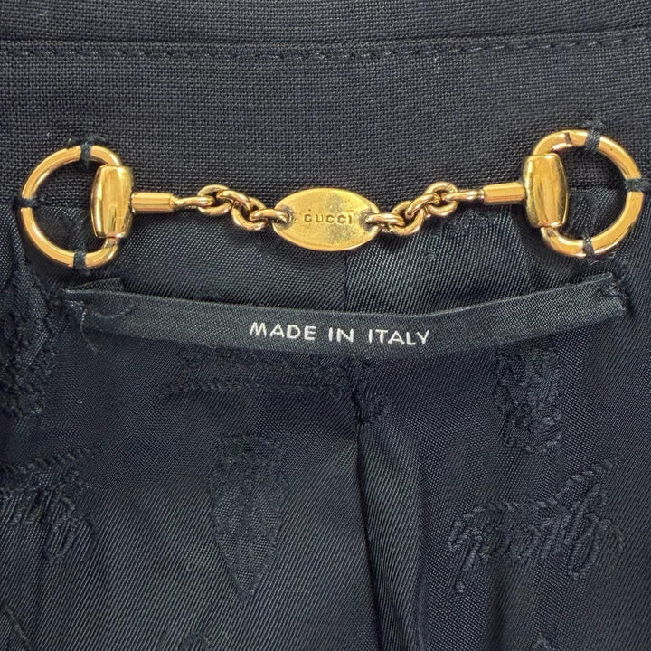 極美品◇GUCCI グッチ ウール クレストロゴボタン ホースビット ブレザー テーラードジャケット 黒 38 イタリア製 正規品 レディース
