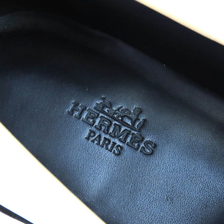 極美品△HERMES エルメス モカシン ホット ケリーバックル レザー ローファー ベージュ シルバー金具 37.5 箱・保存袋付き イタリア製