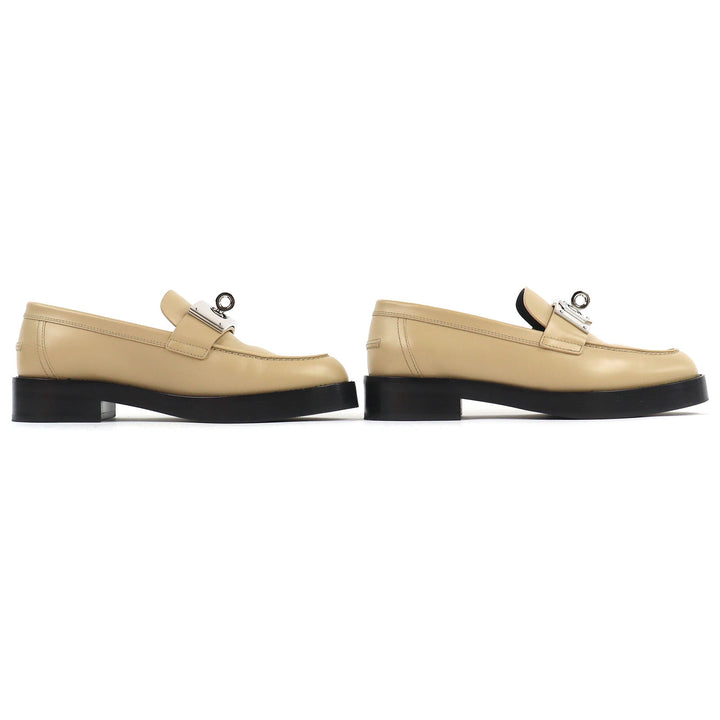 極美品△HERMES エルメス モカシン ホット ケリーバックル レザー ローファー ベージュ シルバー金具 37.5 箱・保存袋付き イタリア製