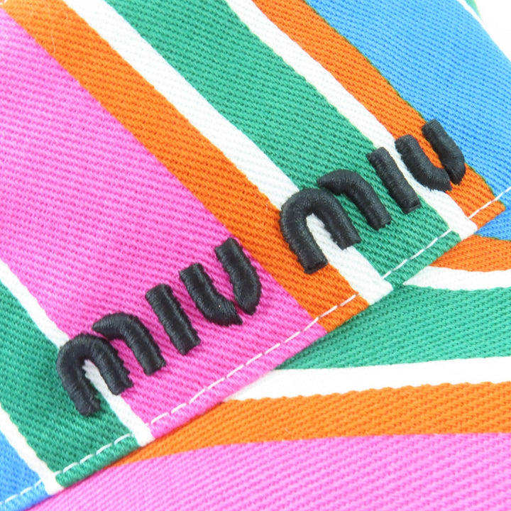 美品☆MIUMIU ミュウミュウ 5HC196 コットン100％ ロゴ刺繍 バケットハット 帽子 マルチカラー M 保存袋付 イタリア製 正規品 レディース