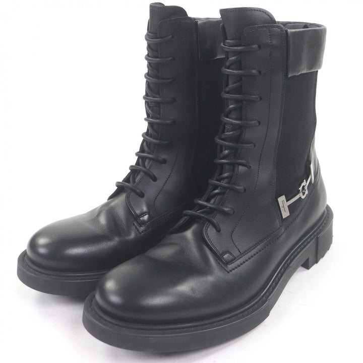 美品□Salvatore Ferragamo サルヴァトーレフェラガモ レザー ガンチーニ シルバー金具 レースアップ アンクルブーツ 黒 8.5 イタリア製