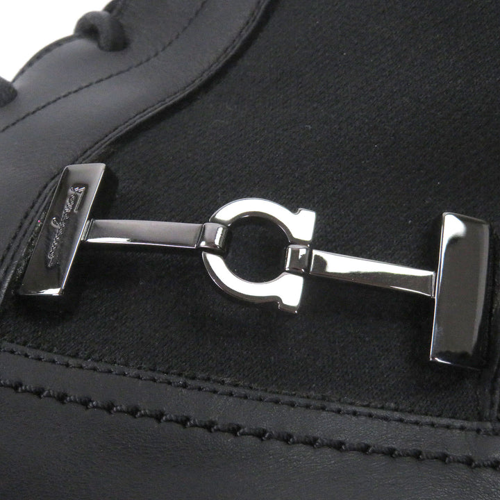 美品□Salvatore Ferragamo サルヴァトーレフェラガモ レザー ガンチーニ シルバー金具 レースアップ アンクルブーツ 黒 8.5 イタリア製