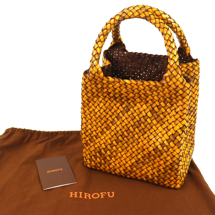 極美品△HIROFU ヒロフ 18679B BREZZA ブレッツァバッファロー 編み込みレザー ハンドバッグ イエロー系 保存袋付 イタリア製 レディース