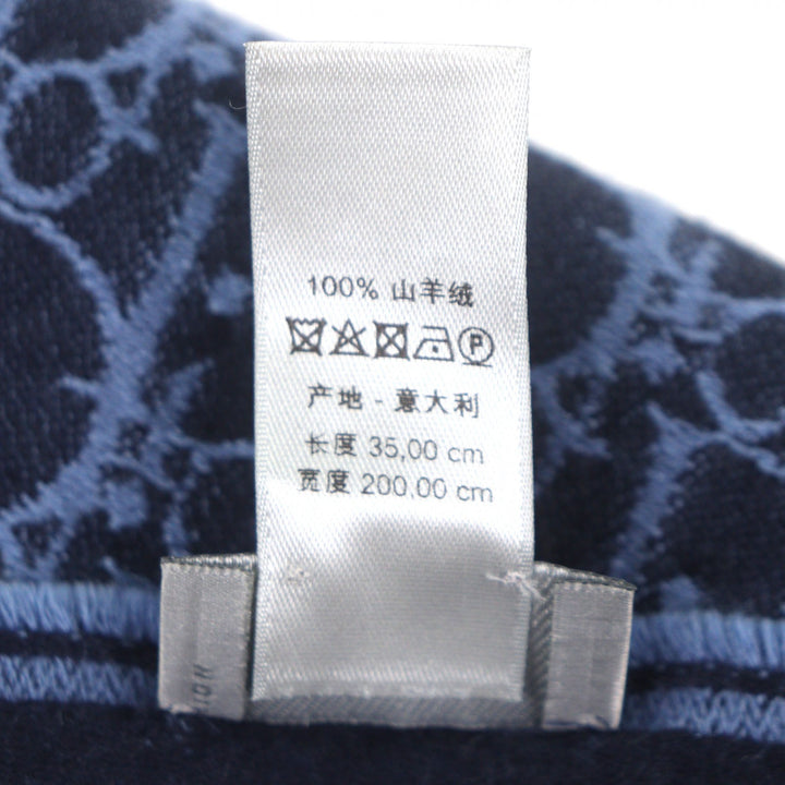 美品▼DIOR ディオール オム 93E008A0320 カシミヤ100% オブリーク フリンジ付き ストール マフラー ブルー イタリア製 メンズ