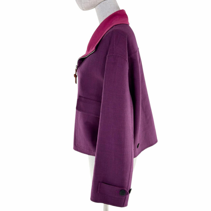 極美品◇HERMES エルメス 23SS 3E0207DC カシミヤ シルク混 セリエボタン付き ジャケット パープル ピンク 34 フランス製 レディース