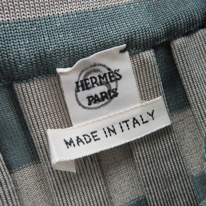 極美品☆HERMES エルメス 22AW 2H2837D5 シルク100％ ツイルレール 長袖ニット ワンピース グリーン グレー 42 イタリア製 レディース
