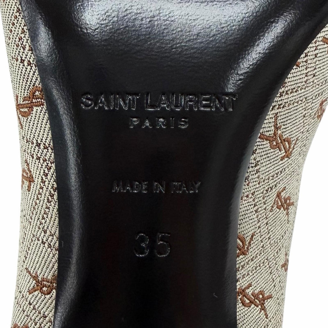 極美品◇SAINT LAURENT PARIS サンローランパリ 639634 YSLロゴ総柄 ファブリック レザー パンプス ブラウン系 35 保存袋付き イタリア製