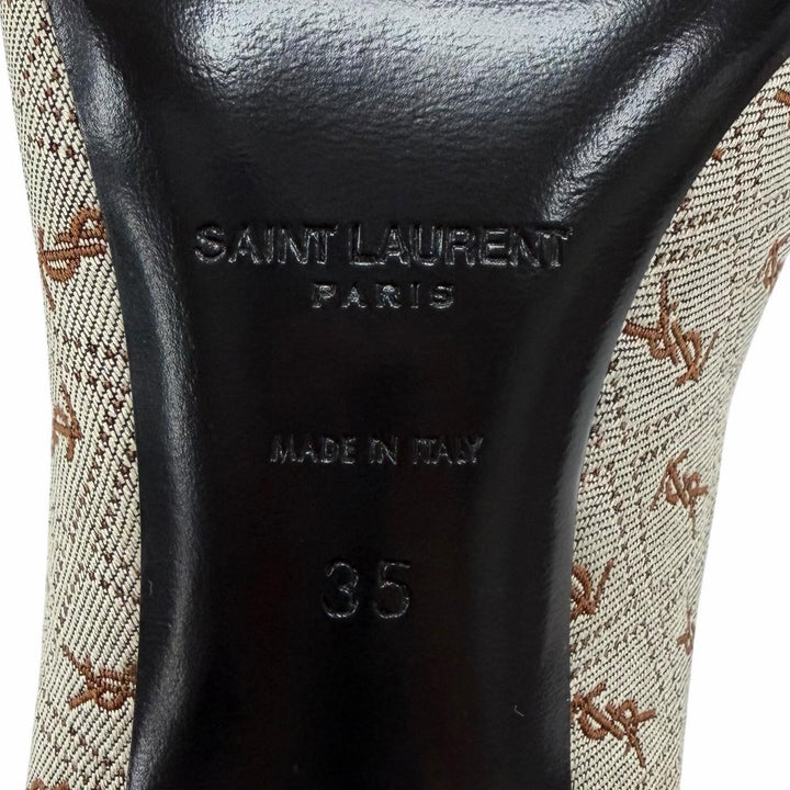 極美品◇SAINT LAURENT PARIS サンローランパリ 639634 YSLロゴ総柄 ファブリック レザー パンプス ブラウン系 35 保存袋付き イタリア製