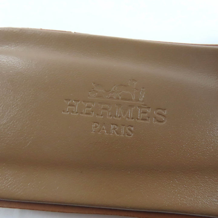 美品★HERMES エルメス オラン Hモチーフ デニム レザー フラット サンダル インディゴ 36 イタリア製 レディース