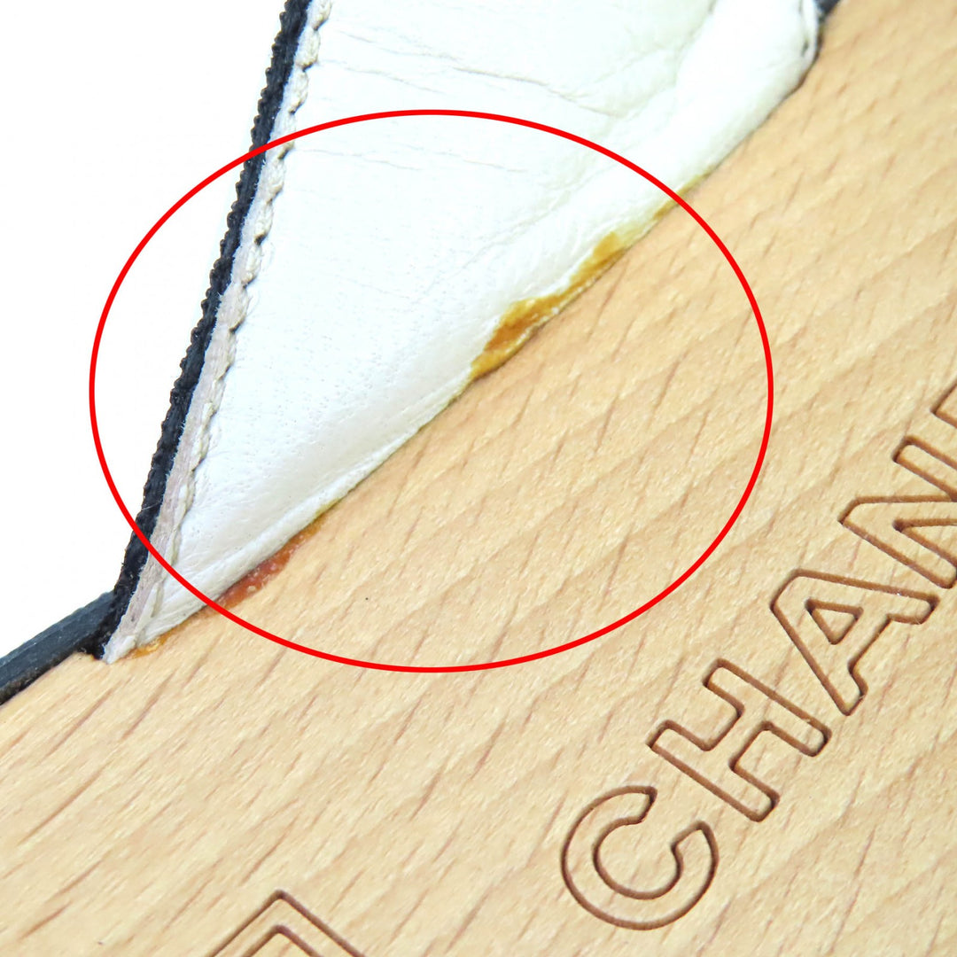 美品△CHANEL シャネル G24999 ENTRE DOIGTS ココマーク ウッド トングサンダル ビーチサンダル ベージュ ブラック 35 箱付き スペイン製