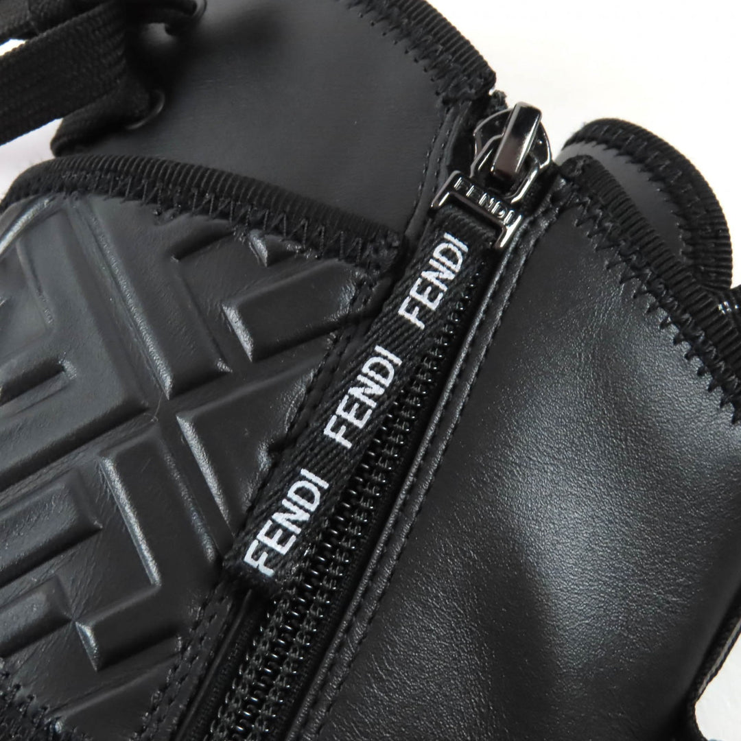 未使用品★FENDI フェンディ ズッカエンボス サイドZIP レザー コンバットブーツ ショートブーツ ブラック 36 イタリア製 レディース