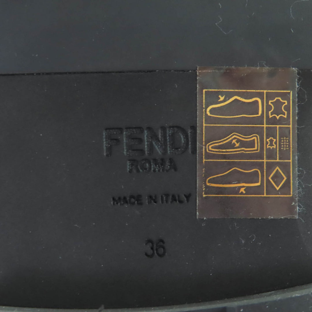 未使用品★FENDI フェンディ ズッカエンボス サイドZIP レザー コンバットブーツ ショートブーツ ブラック 36 イタリア製 レディース