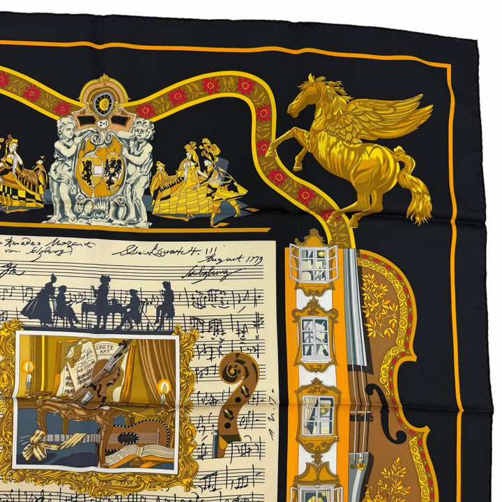 極美品☆HERMES エルメス カレ90 IN SALZBURG ザルツブルグにて シルク100％ スカーフ ブラック系 フランス製 レディース 箱付き