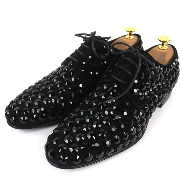 極美品△DOLCE&amp;GABBANA ドルチェ＆ガッバーナ ラインストーン スウェードレザー ダービーシューズ ドレスシューズ ブラック 6 伊製 メンズ