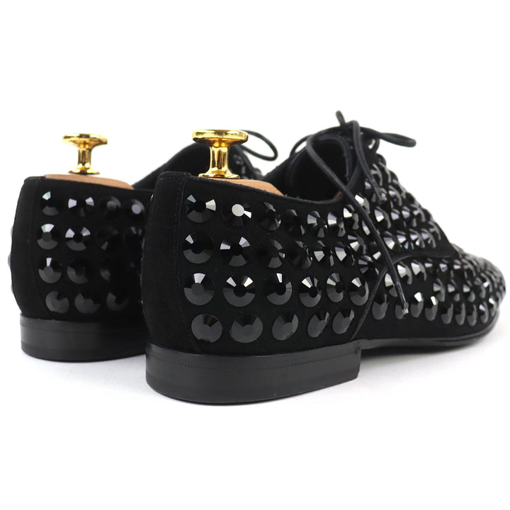 極美品△DOLCE&amp;GABBANA ドルチェ＆ガッバーナ ラインストーン スウェードレザー ダービーシューズ ドレスシューズ ブラック 6 伊製 メンズ
