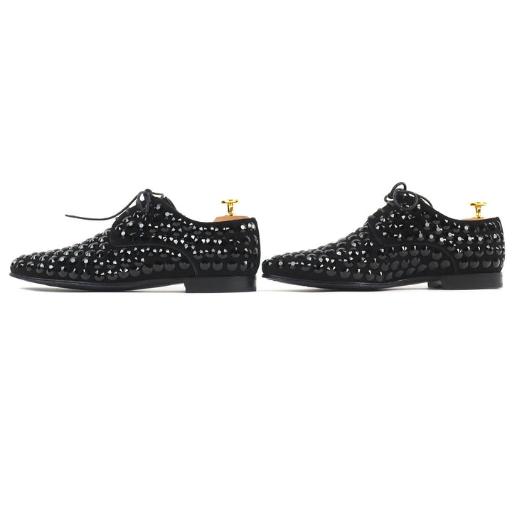 極美品△DOLCE&amp;GABBANA ドルチェ＆ガッバーナ ラインストーン スウェードレザー ダービーシューズ ドレスシューズ ブラック 6 伊製 メンズ