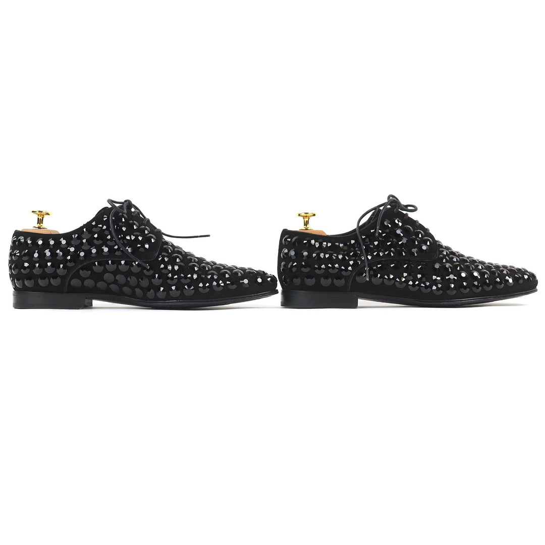 極美品△DOLCE&amp;GABBANA ドルチェ＆ガッバーナ ラインストーン スウェードレザー ダービーシューズ ドレスシューズ ブラック 6 伊製 メンズ