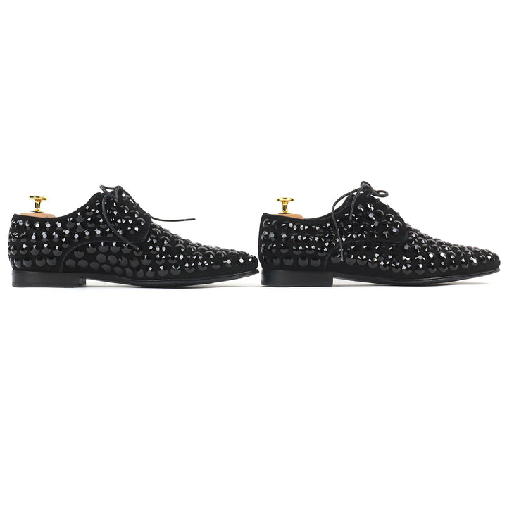 極美品△DOLCE&amp;GABBANA ドルチェ＆ガッバーナ ラインストーン スウェードレザー ダービーシューズ ドレスシューズ ブラック 6 伊製 メンズ