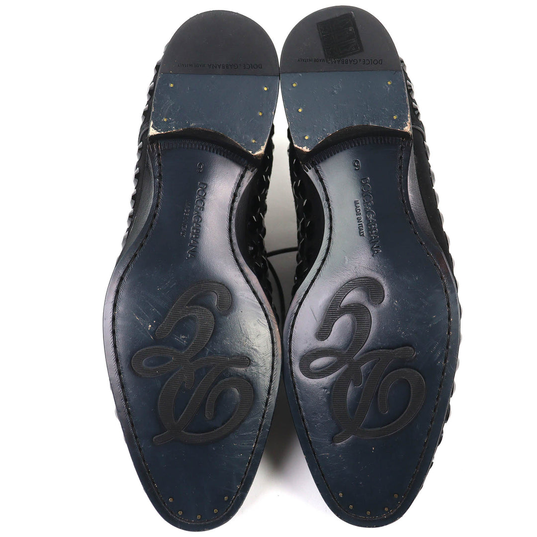 極美品△DOLCE&amp;GABBANA ドルチェ＆ガッバーナ ラインストーン スウェードレザー ダービーシューズ ドレスシューズ ブラック 6 伊製 メンズ