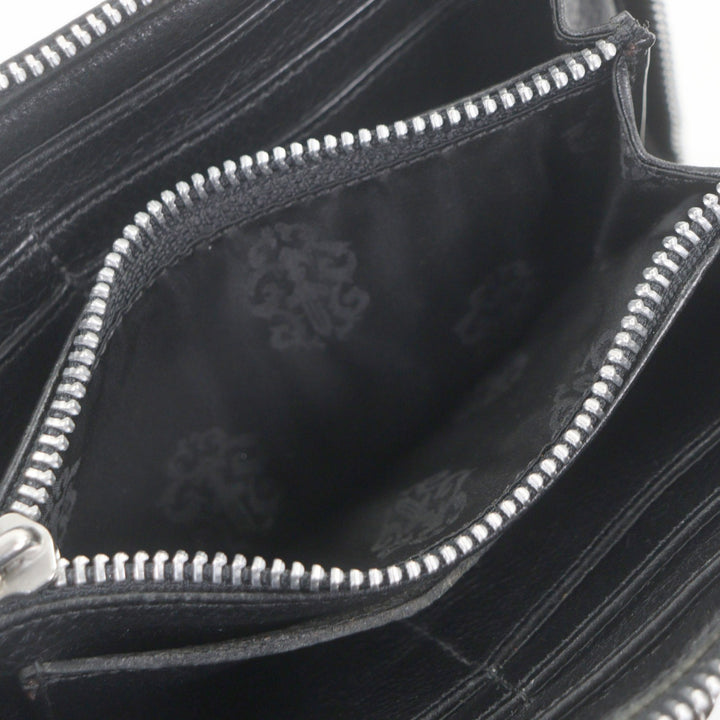 極美品▼CHROME HEARTS クロムハーツ レザー 925 REC F ZIP フルゼロピラミッドスタッズ ラウンドファスナー 長財布 ブラック シルバー
