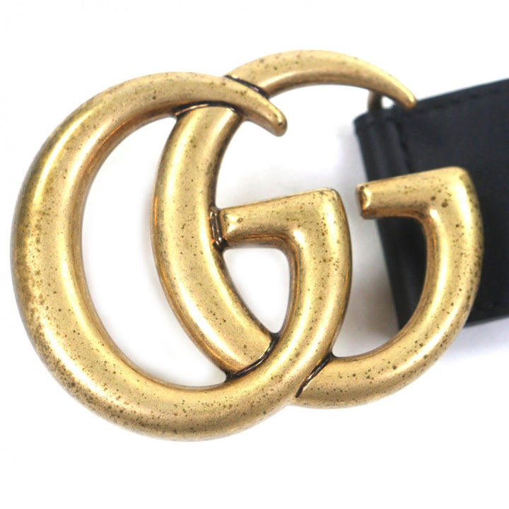 美品▼GUCCI グッチ 400593 ダブルG ワイドベルト レザー GGマーモントバックル ブラック ゴールド金具 90・36 保存袋付き 伊製 メンズ