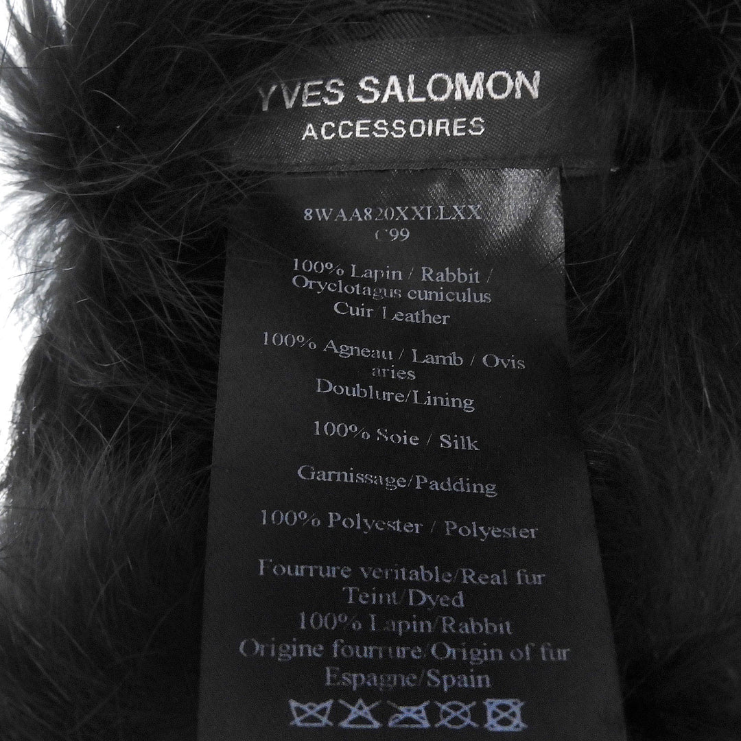 未使用品▲YVES SALOMON イヴ サロモン ラパン100％ ラムレザー使い イヤーマフ 耳当て ブラック フランス製 正規品 レディース