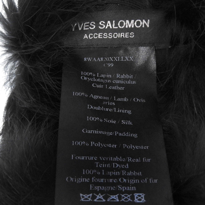 未使用品▲YVES SALOMON イヴ サロモン ラパン100％ ラムレザー使い イヤーマフ 耳当て ブラック フランス製 正規品 レディース
