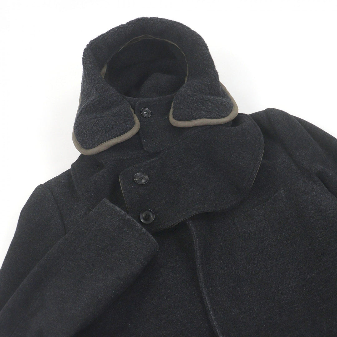 美品□MIHARA YASUHIRO ミハラヤスヒロ ウール フーデッド デザインコート ロングコート チャコールグレー 48 日本製 正規品 メンズ